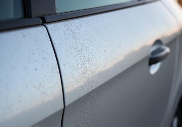 洗車傷でくすんだシルバーのセダン