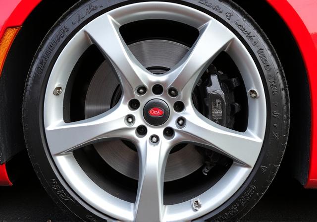 汚れが完全に落ち、銀色に輝くスポーツカーのアルミホイール